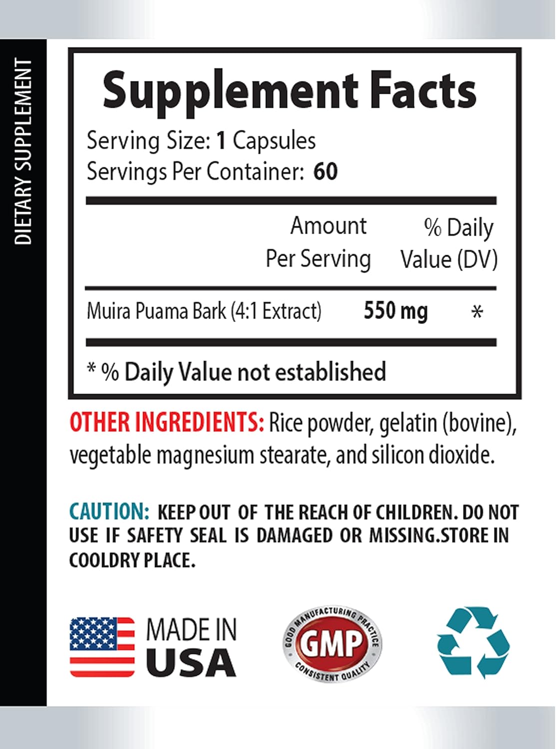 Muira Puama Extract 2200mg Male Enhancement Energy Supplements for Men and Women - Private Label - 180 Capsules