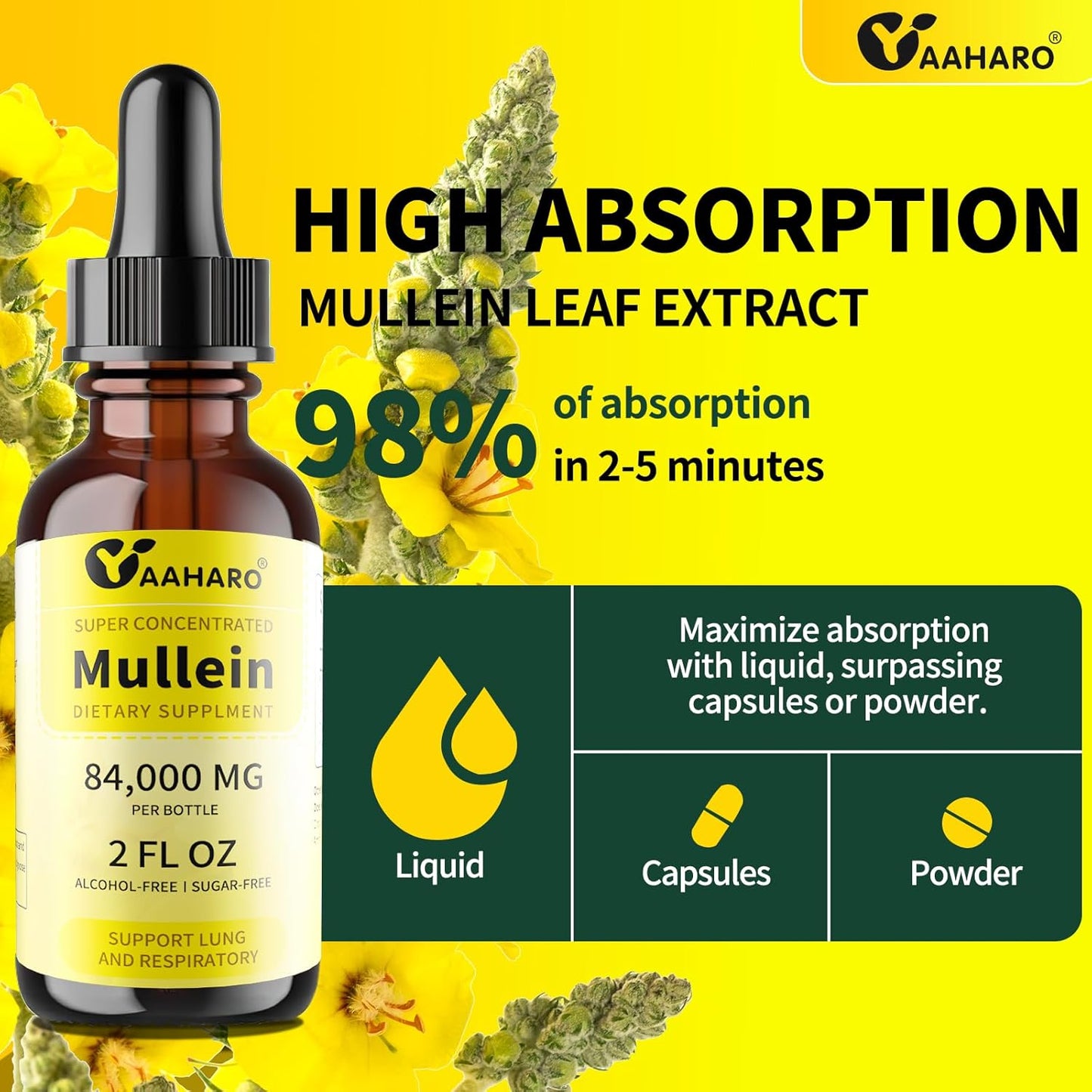 Mullein Drops for Lungs (2 Pack) - Natural Herbal Supplement for Lung Cleanse & Respiratory Function - Alcohol-Free Mullein Leaf Extract - Vegan, Non-GMO, Gluten-Free - 4 Fl Oz