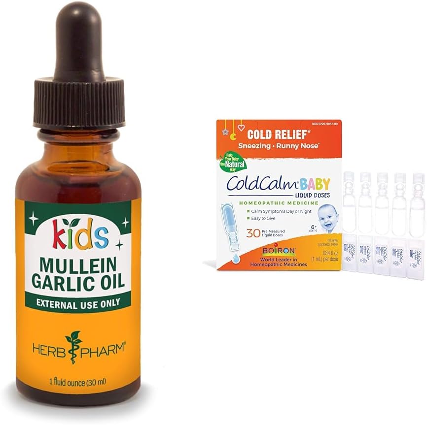 Mullein Garlic Oil and ColdCalm Baby Drops Bundle for Kids Cold Relief, 1 Fl Oz and 30 Count
