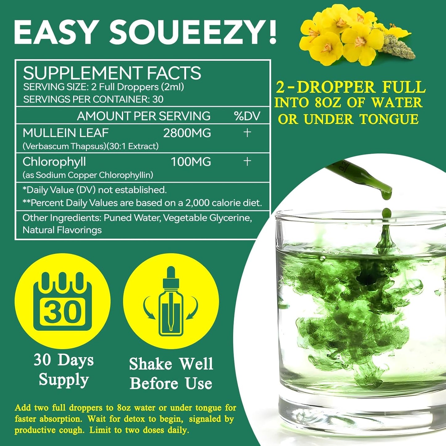 Mullein Leaf Drops for Lung Cleanse and Phlegm - Powerful Extract for Stronger Lungs