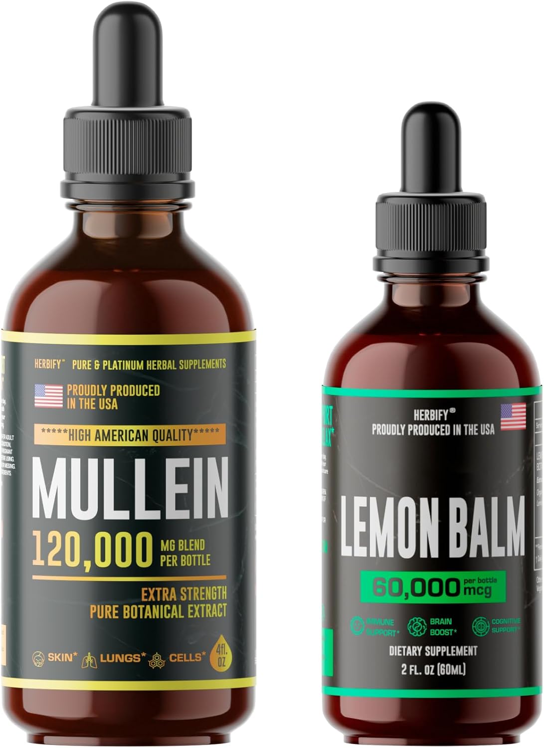 Mullein Leaf Extract and Lemon Balm Bundle for Respiratory and Brain Support