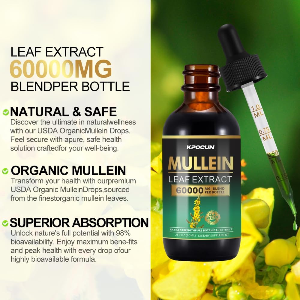 Mullein Leaf Extract Drops for Lung Cleanse and Immune Support - Herbal Respiratory Supplement - 4 fl oz