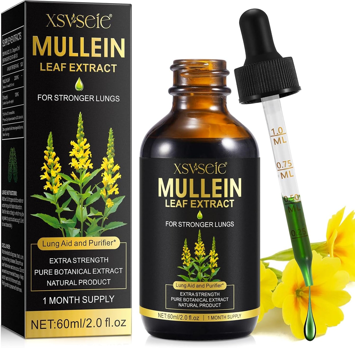 Mullein Leaf Extract Drops with Chlorophyll for Lung Health - Natural Herbal Supplement for Cleanse and Breathe