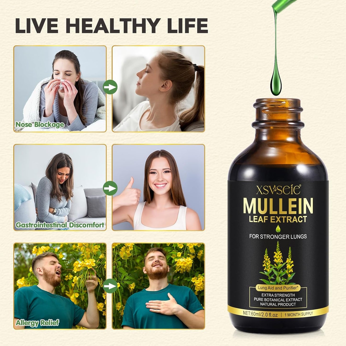 Mullein Leaf Extract Drops with Chlorophyll for Lung Health - Natural Herbal Supplement for Cleanse and Breathe