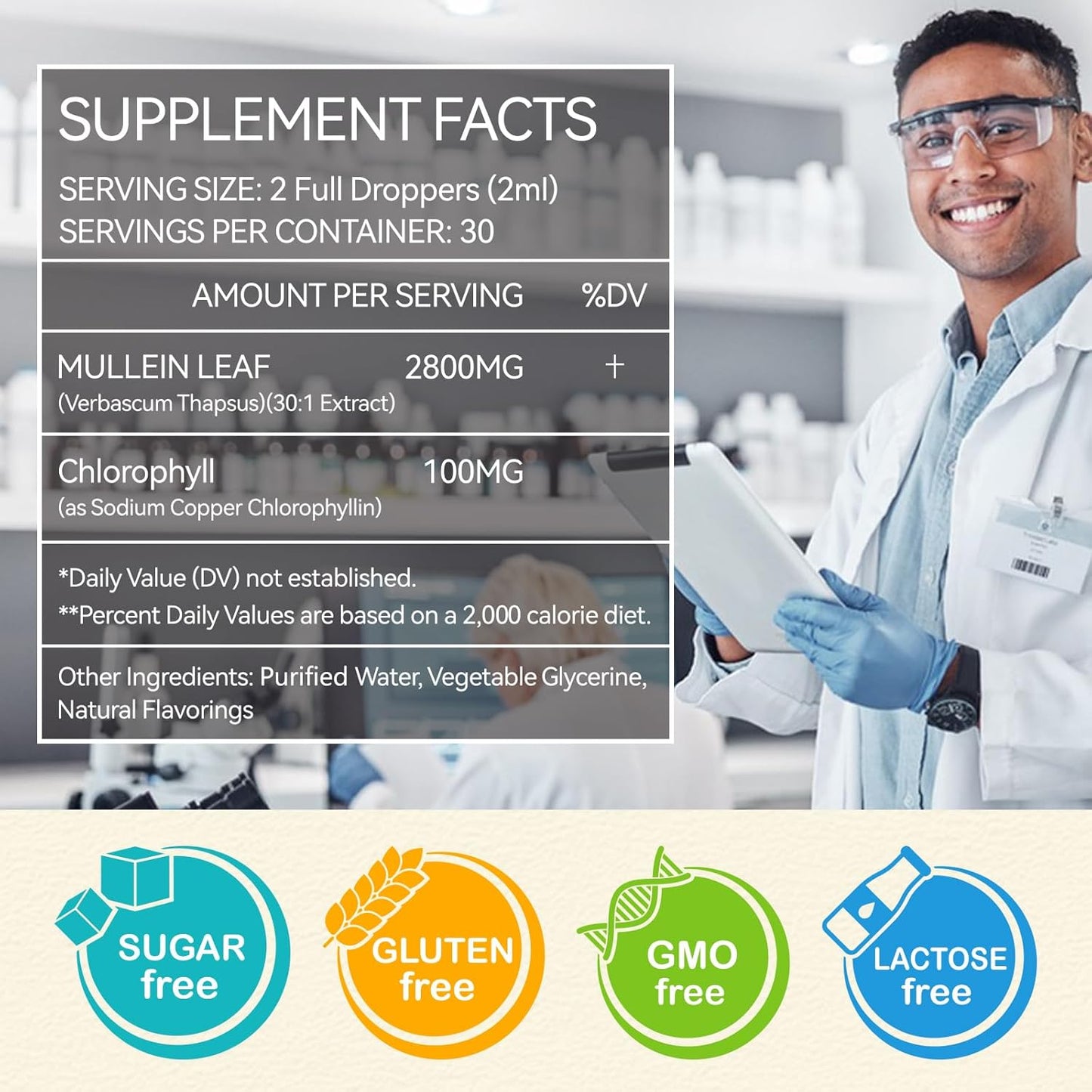 Mullein Leaf Extract Drops with Chlorophyll for Lung Health - Natural Herbal Supplement for Cleanse and Breathe