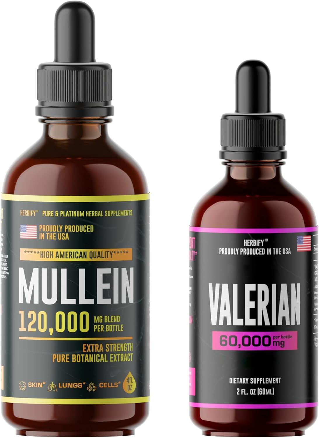 Mullein Leaf Extract & Valerian Root Tincture Bundle for Respiratory & Nervous System Support