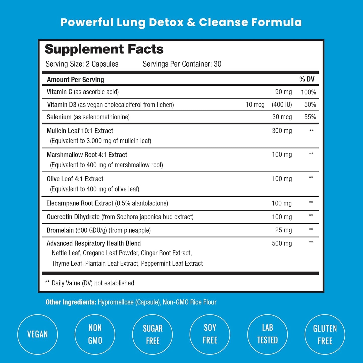 Mullein Leaf Lung Health Supplement, 15-in-1 Formula for Respiratory Support, Vegan Capsules, 3000mg Equivalent Extract