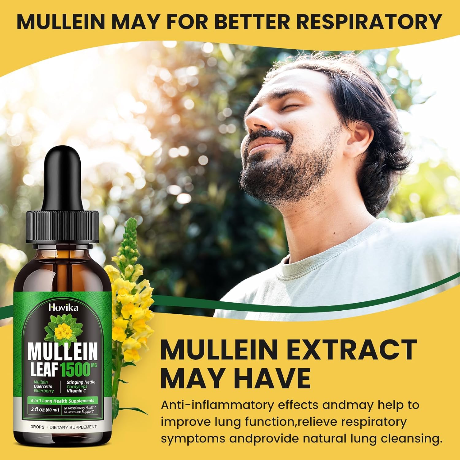 Mullein Lung Support Drops with Quercetin, Cordyceps & Elderberry - Natural Respiratory Cleanse Supplement