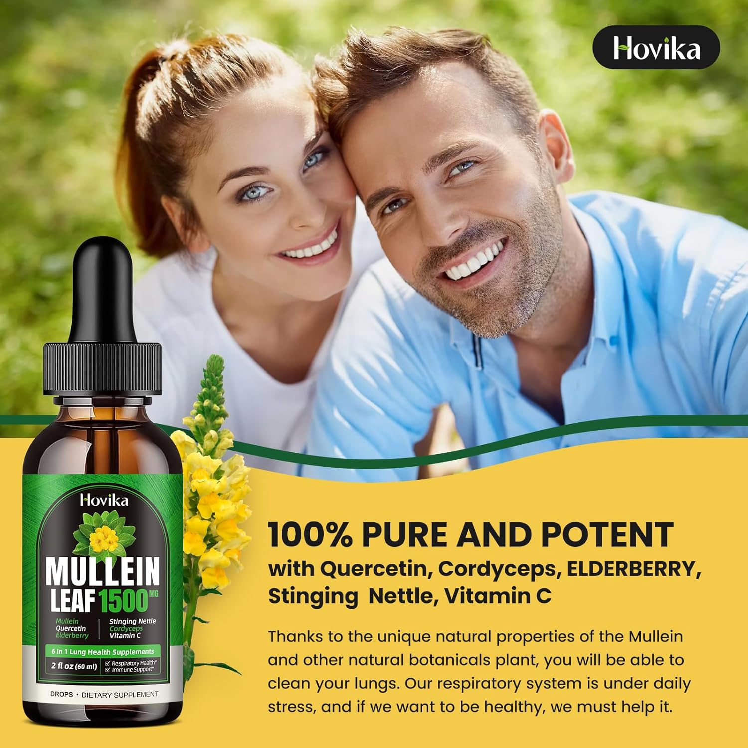 Mullein Lung Support Drops with Quercetin, Cordyceps & Elderberry - Natural Respiratory Cleanse Supplement