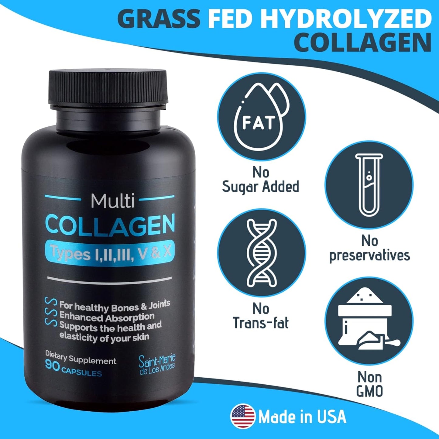 Multi Collagen Pills with Absorption Enhancer - 9 Months Supply for Hair, Skin, Nails, Joints & Gut Health - Non-GMO Supplement
