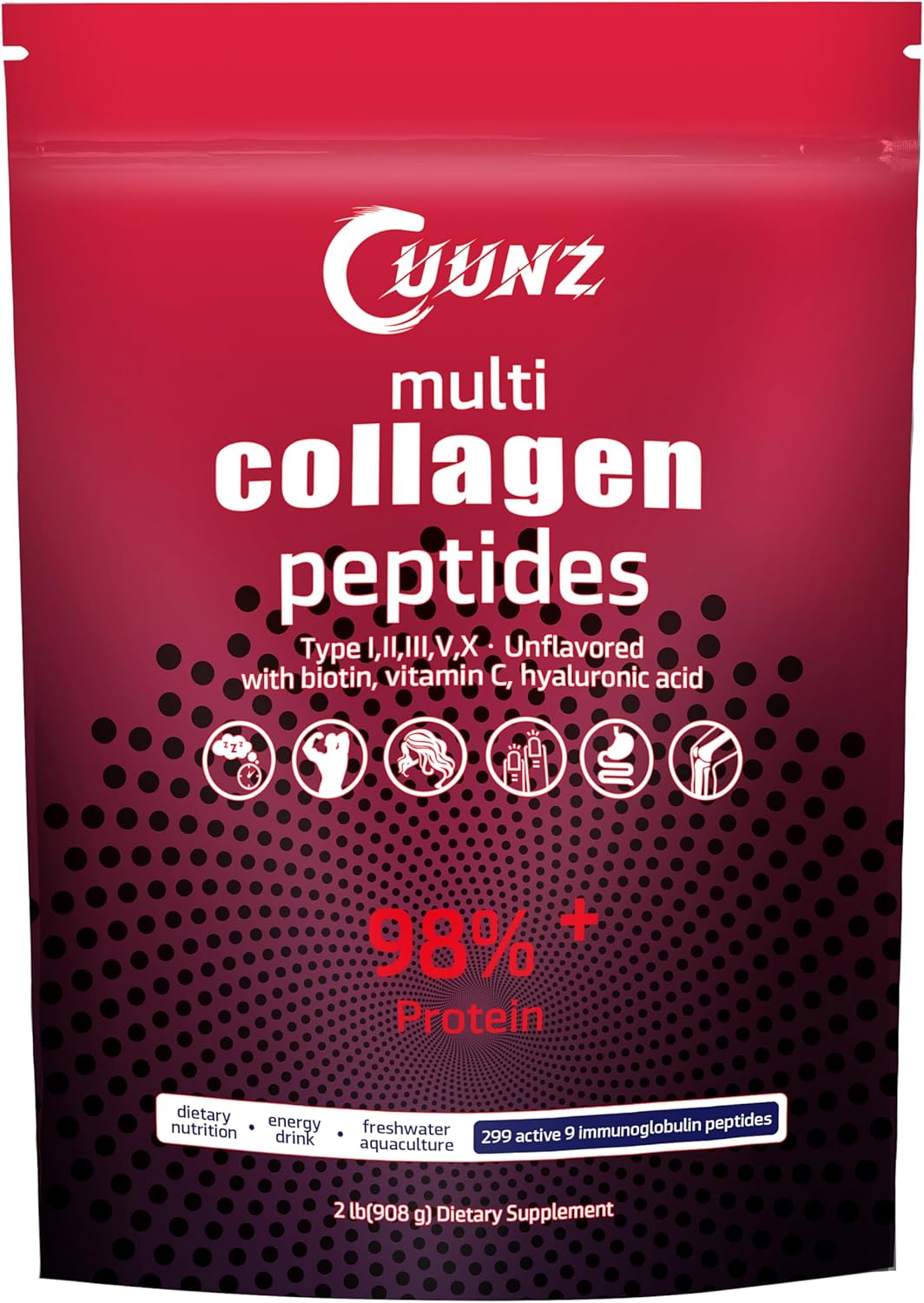 Multi Collagen Protein Powder with Biotin, Hyaluronic Acid, and Vitamin C - Unflavored Collagen Peptides Supplement - 2lb Jar