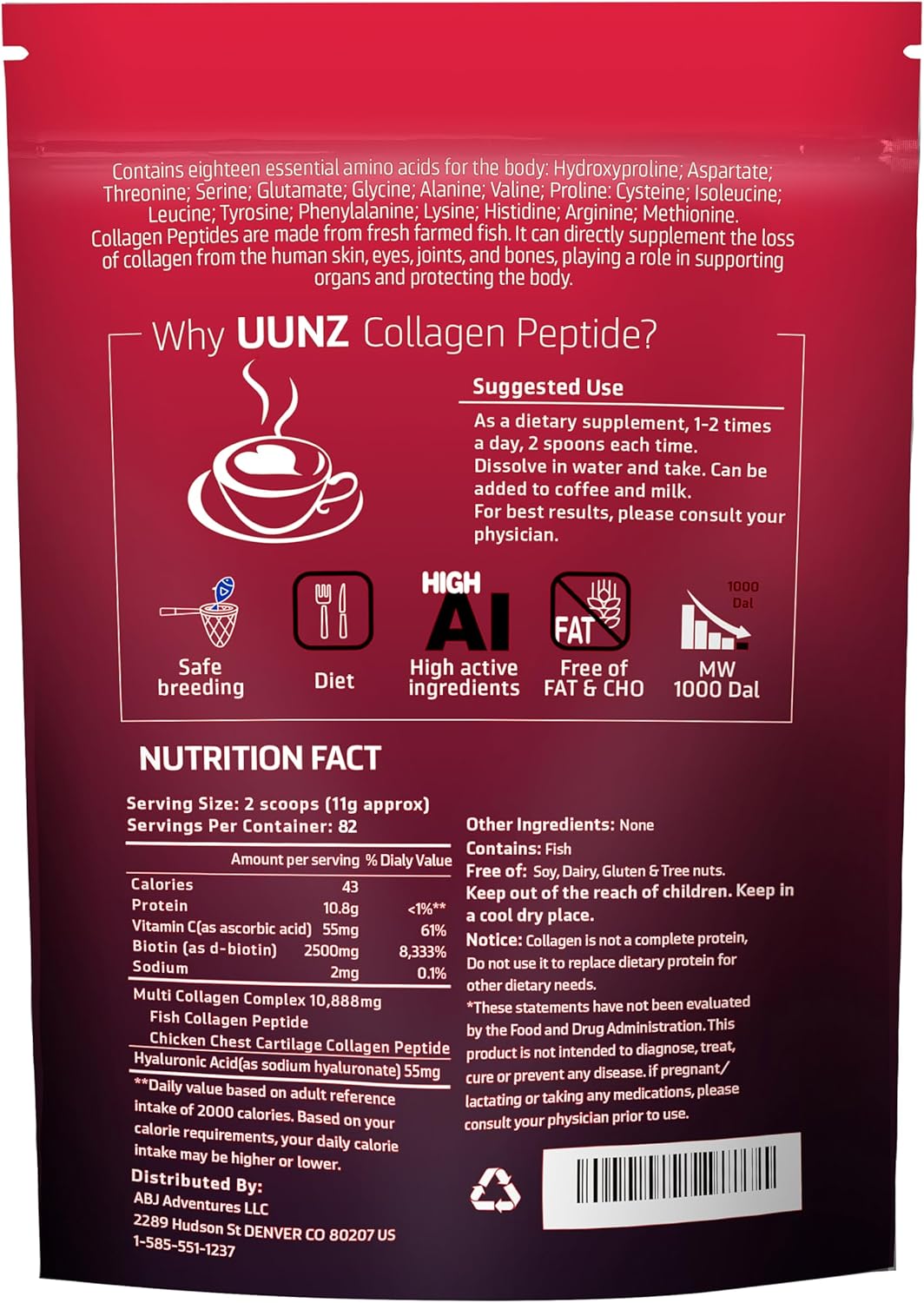 Multi Collagen Protein Powder with Biotin, Hyaluronic Acid, and Vitamin C - Unflavored Collagen Peptides Supplement - 2lb Jar