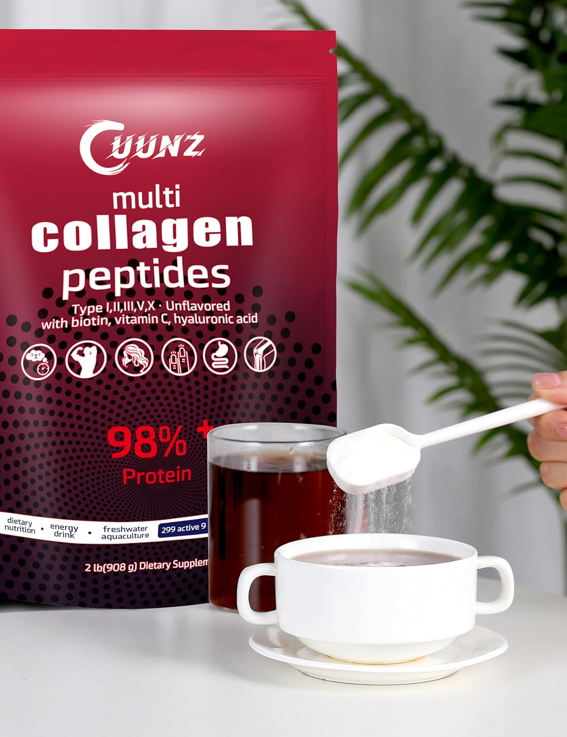 Multi Collagen Protein Powder with Biotin, Hyaluronic Acid, and Vitamin C - Unflavored Collagen Peptides Supplement - 2lb Jar