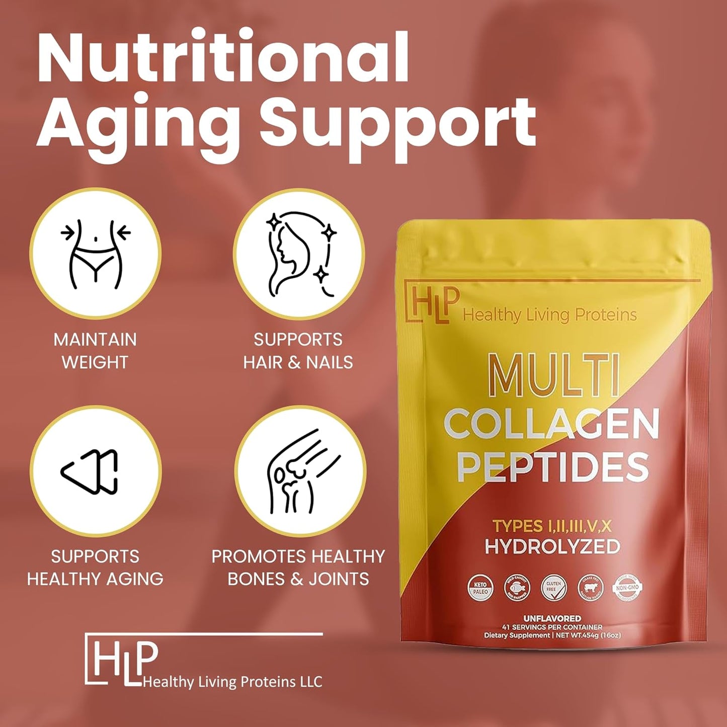 Multi Hydrolyzed Collagen Peptides Type I, II, III, V, & X | Grass Fed Bovine, Wild Caught Marine, Free Range Chicken | Gluten Free - 1 Pound Pack