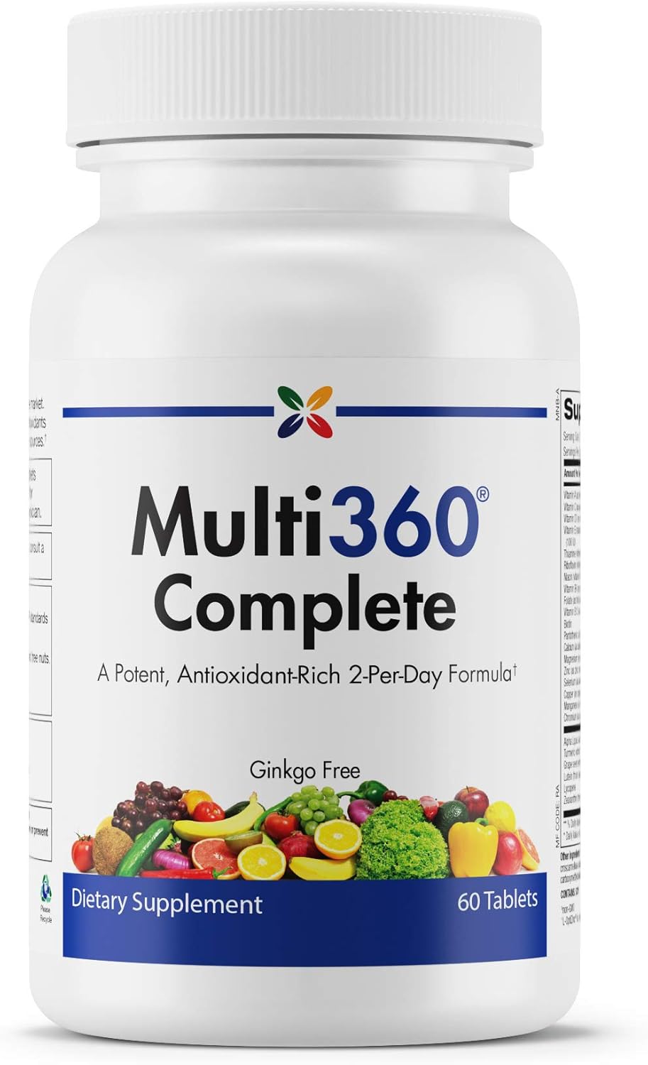 Multi360 Complete 2-Per-Day Multivitamin - 25 Essential Vitamins, Minerals, Antioxidants - Immune Support - 60 Tablets