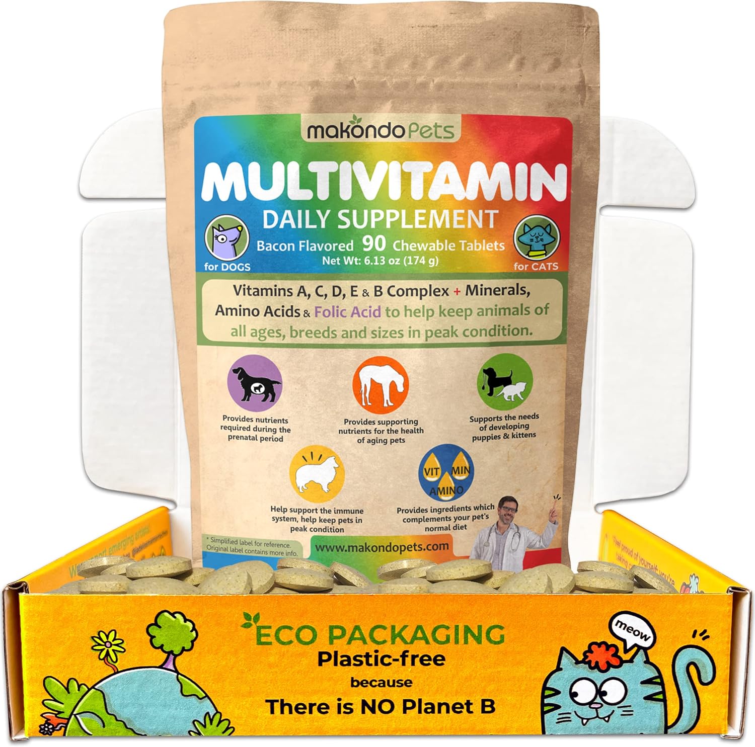 Multivitamin for Pregnant, Nursing, and Newborn Pets - Senior Dog & Puppy Supplement with Folic Acid, Minerals, and Amino Acids by Makondo Pets