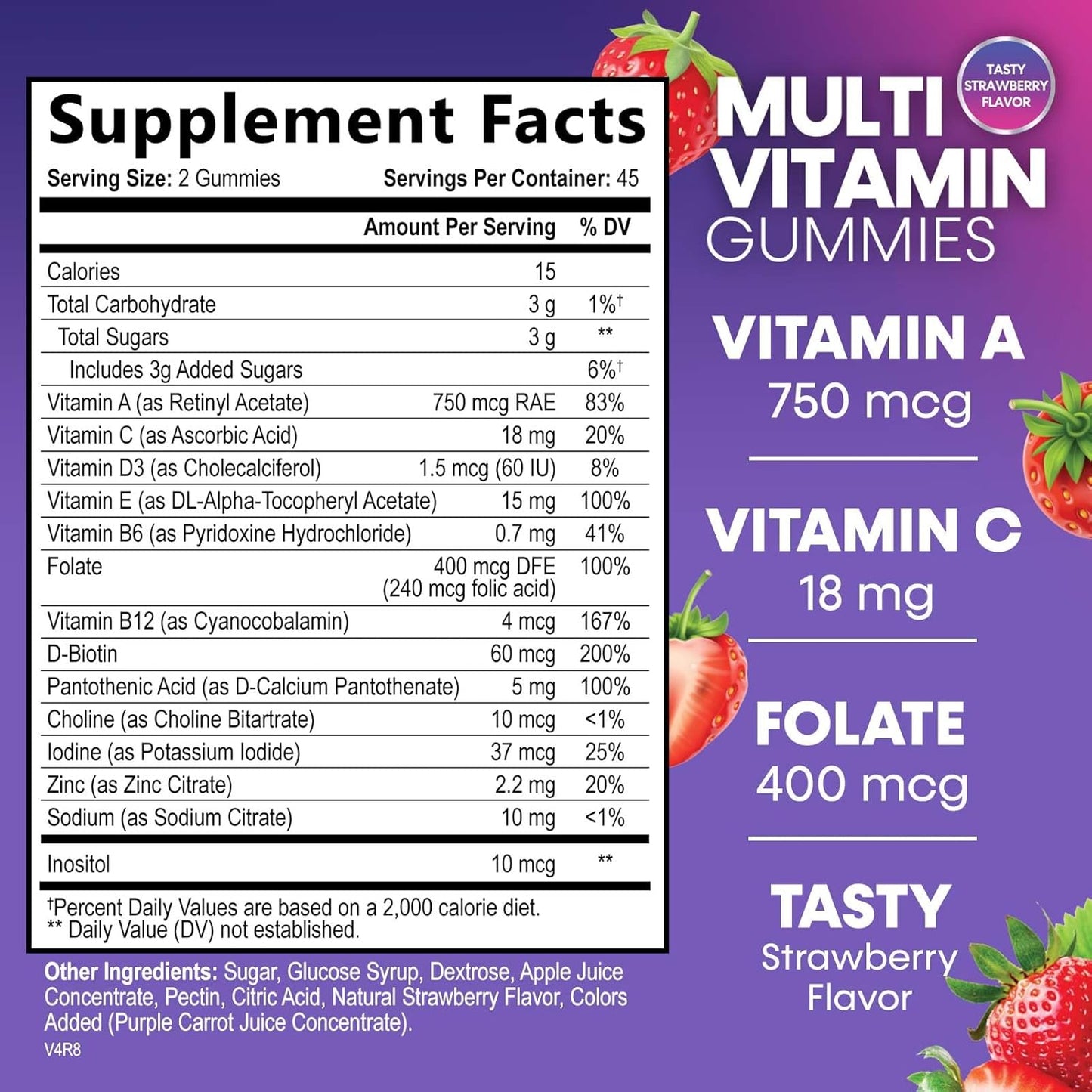 Multivitamin Gummies for Adults with 13 Vitamins and Minerals - Immune Health Support Supplement - Berry Flavor - 90 Gummies