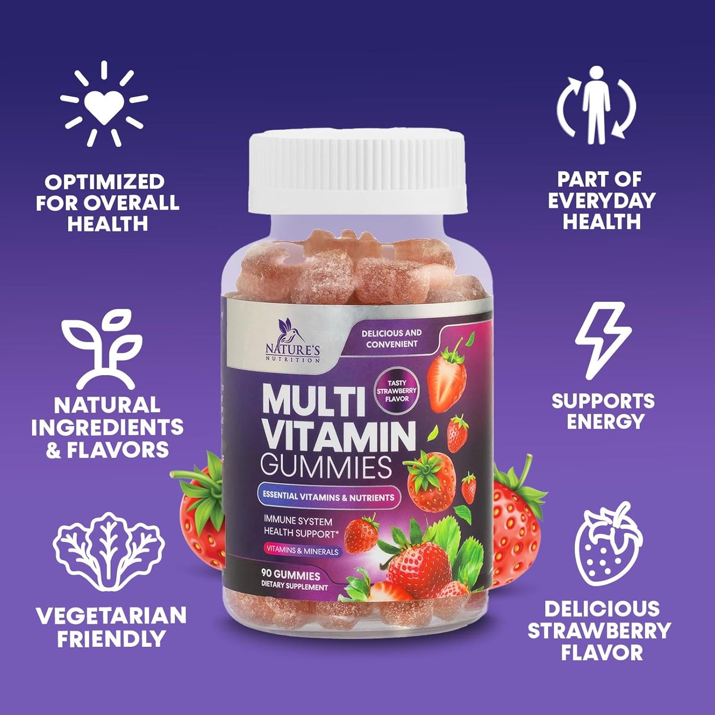 Multivitamin Gummies for Adults with 13 Vitamins and Minerals - Immune Health Support Supplement - Berry Flavor - 90 Gummies