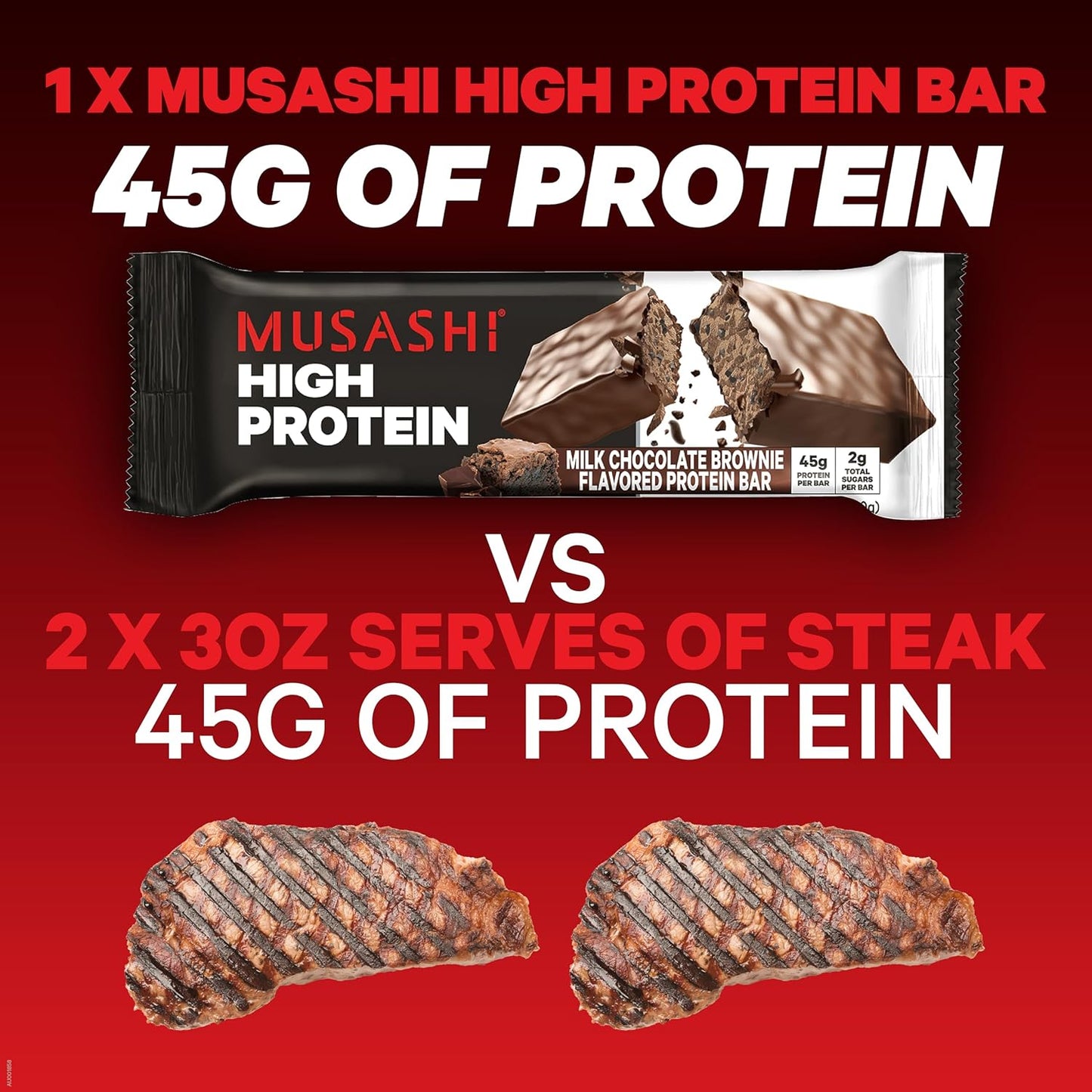 MUSASHI High Protein Bar - Milk Chocolate Brownie Flavor, 45g Protein, 2g Sugars, Post-Workout Snack, 12-Pack 3.2oz Bars