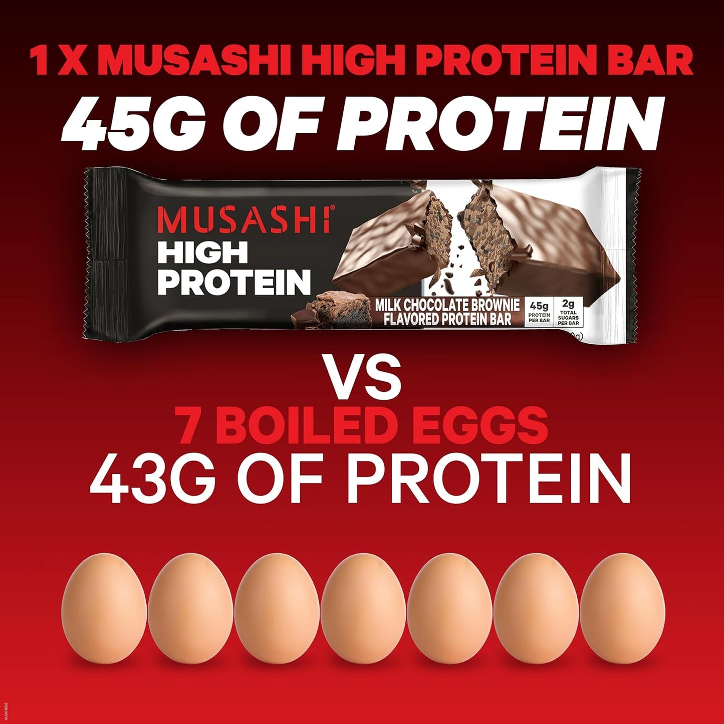 MUSASHI High Protein Bar - Milk Chocolate Brownie Flavor, 45g Protein, 2g Sugars, Post-Workout Snack, 12-Pack 3.2oz Bars