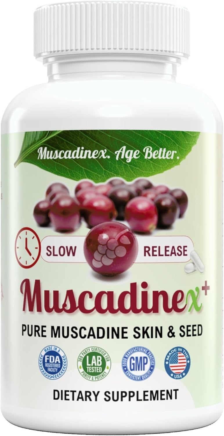 Muscadinex USA Muscadine Quercetin, Ellagic Acid, Resveratrol, Myricetin, Kaempferol Capsules with BioPerine for Enhanced Absorption. Vegan & Non-GMO. Made in USA.