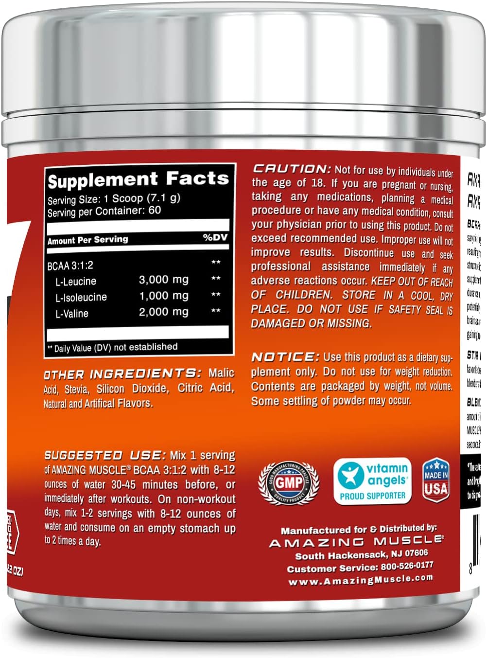 Muscle BCAA 3-1-2 Supplement - 60 Servings, Enhanced Amino Acids for Lean Muscle Mass, Improved Exercise Performance - Fruit Punch Flavor