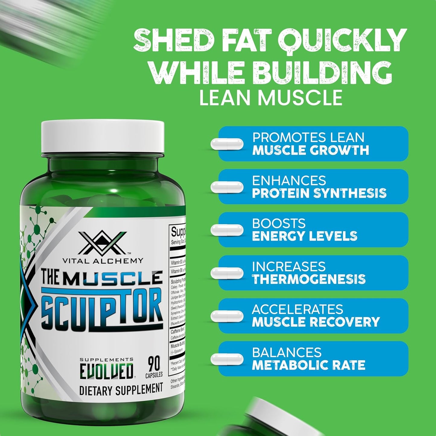 Muscle Builder Supplement with Vitamin B3, B6, Phosphatidylserine, Epicatechin & Cayenne - Supports Muscle Growth, Focus, Energy & Protein Synthesis - Made in USA - 90 Capsules