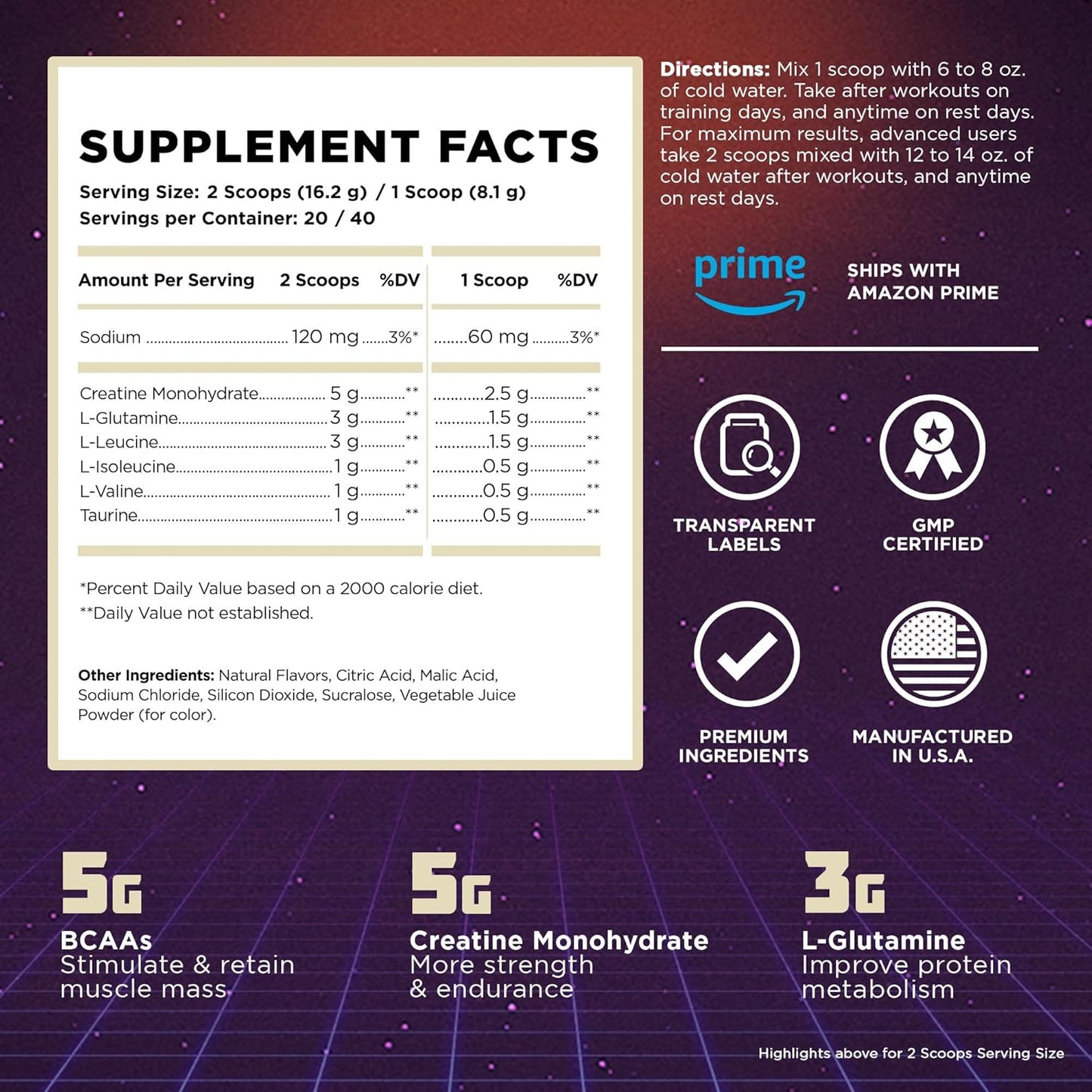 Muscle Building Powder Drink for Post-Workout Recovery - Reduces Soreness, Boosts Strength & Growth - Creatine Monohydrate, BCAAs, L-Glutamine - Black Cherry Flavor - 324g