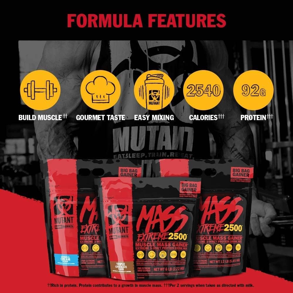 Muscle-Building Whey Protein Powder for Size and Strength - Mutant Mass Extreme Gainer with High-Density Clean Calories (Jacked Berry Blast, 12 lbs)