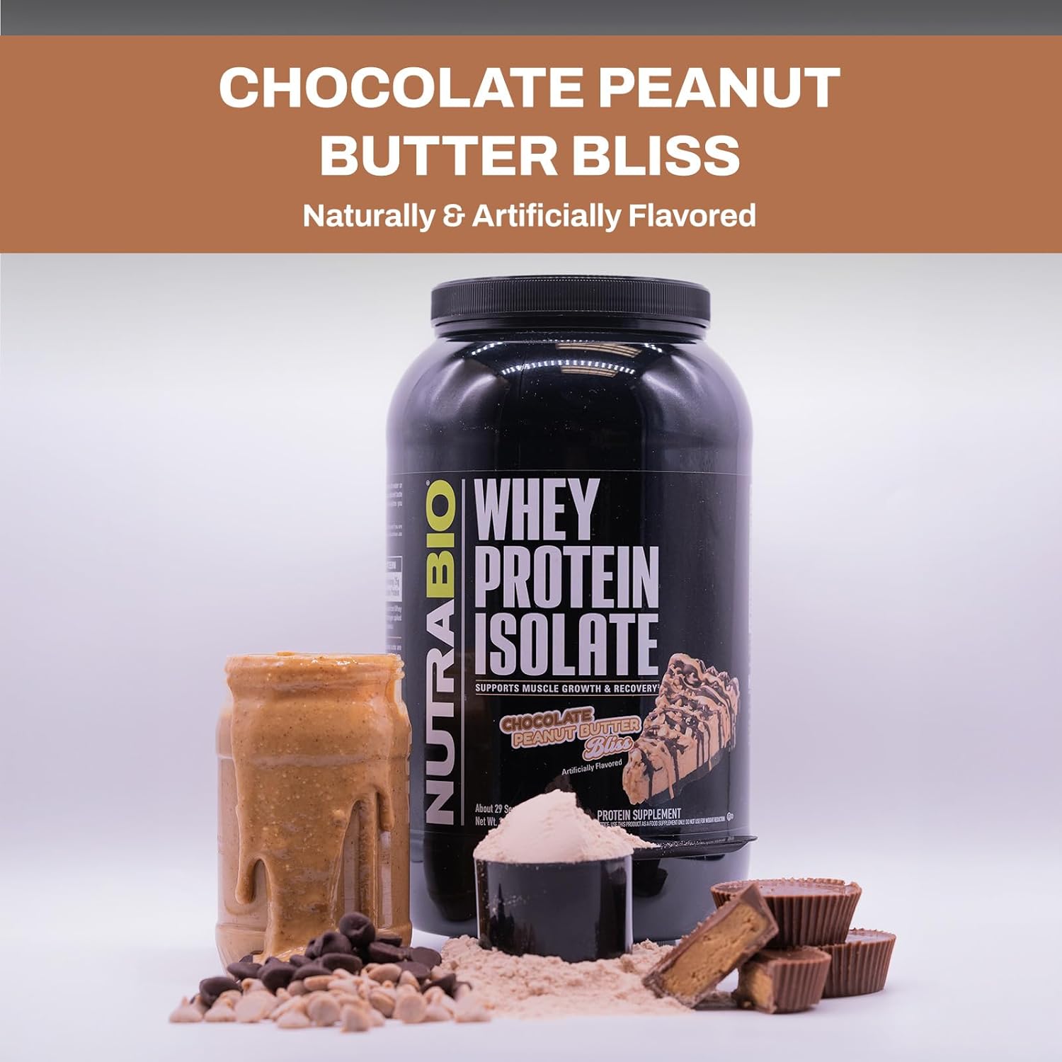 Muscle Energy Bundle: NutraBio Creatine Monohydrate 300g + Whey Protein Isolate Chocolate Peanut Butter - Lean Muscle Growth, Recovery, Strength