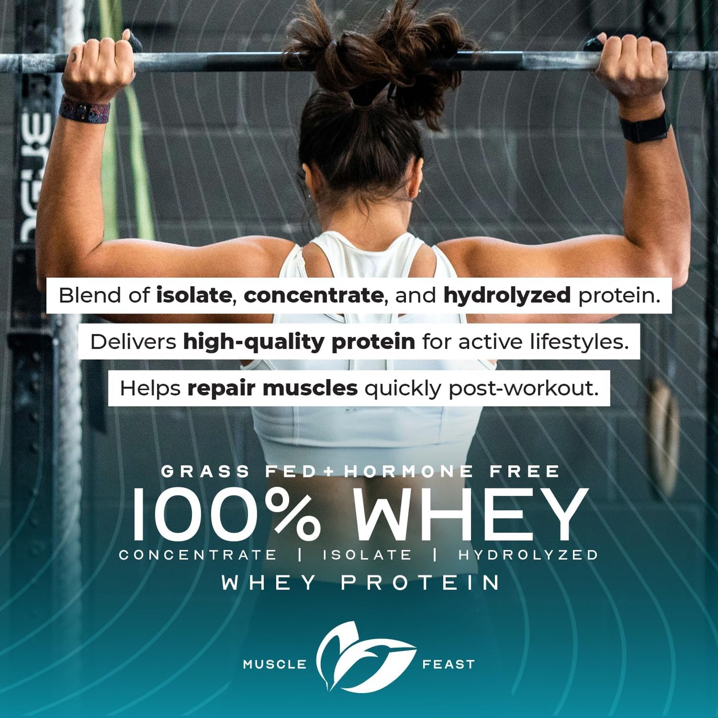 Muscle Feast 100% Grass-Fed Whey Protein, Hormone-Free, All Natural, Unflavored - 2lb Pack