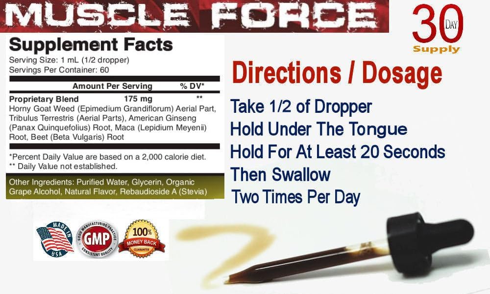 Muscle Force Strength and Endurance Spray Formula - Herbal Nutrition, 2 Bottle Pack, 175mg Growth Formula, 2oz/bottle