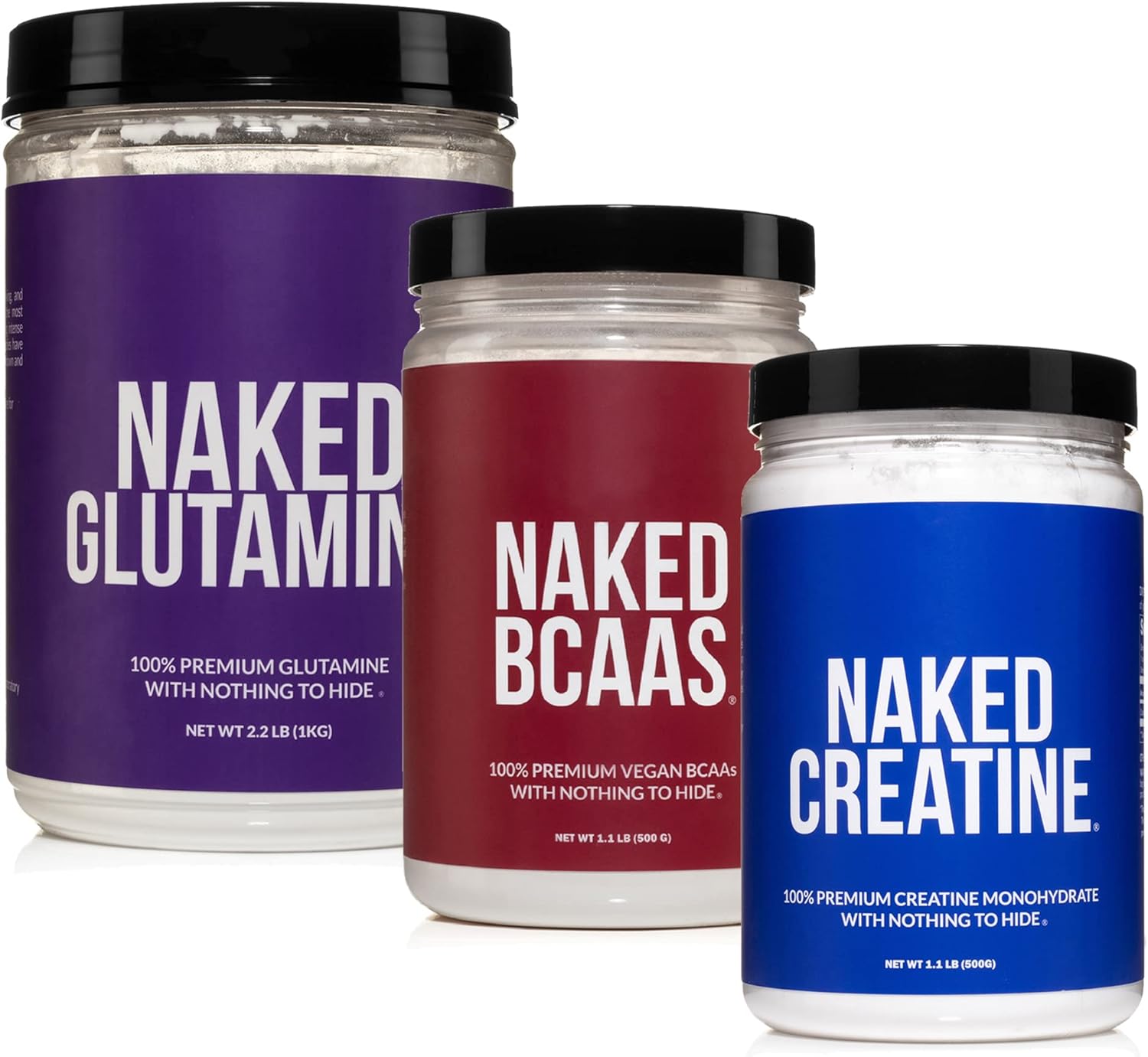 Muscle Growth and Recovery Bundle: Pure Glutamine, Creatine, and BCAAs by Naked Nutrition