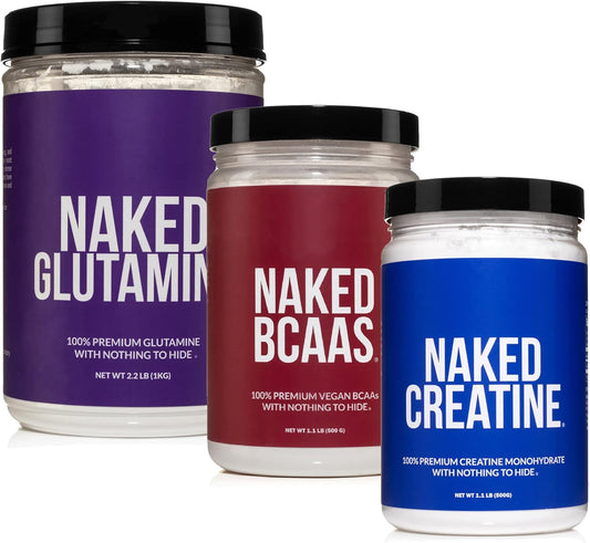 Muscle Growth and Recovery Bundle: Pure Glutamine, Creatine, and BCAAs by Naked Nutrition