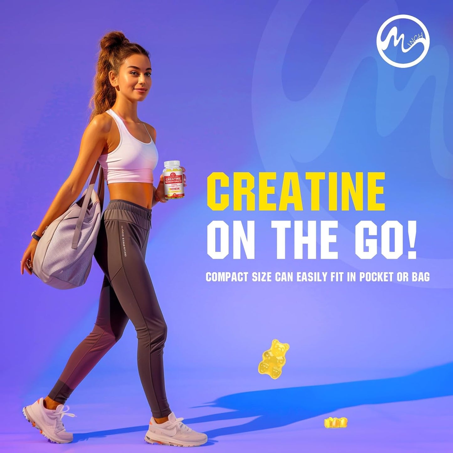 Muscle Growth Creatine Gummies with 3g Creatine Monohydrate, Sugar Free Pineapple Flavored 60 Servings, Pack of 2