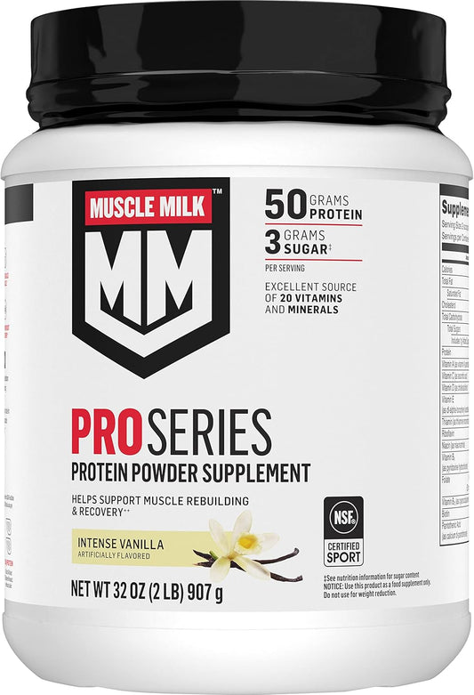 Muscle Milk Pro Series Intense Vanilla Protein Powder 2lb - 50g Protein, 3g Sugar, 20 Vitamins & Minerals - NSF Certified for Sport - Workout Recovery Supplement