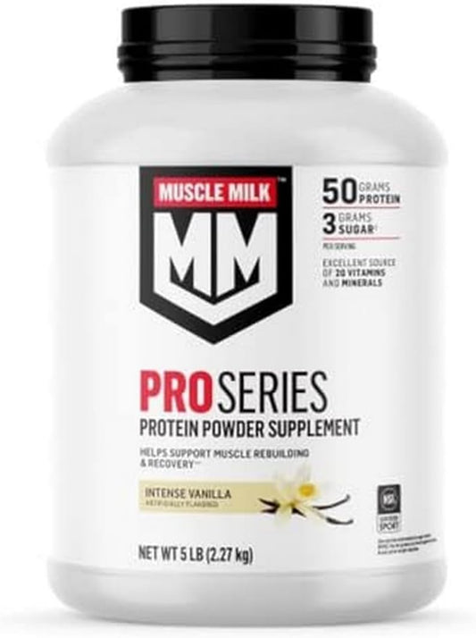 Muscle Milk Pro Series Vanilla Protein Powder, 5 lb - 28 Servings, 50g Protein, 3g Sugar, NSF Certified, Workout Recovery