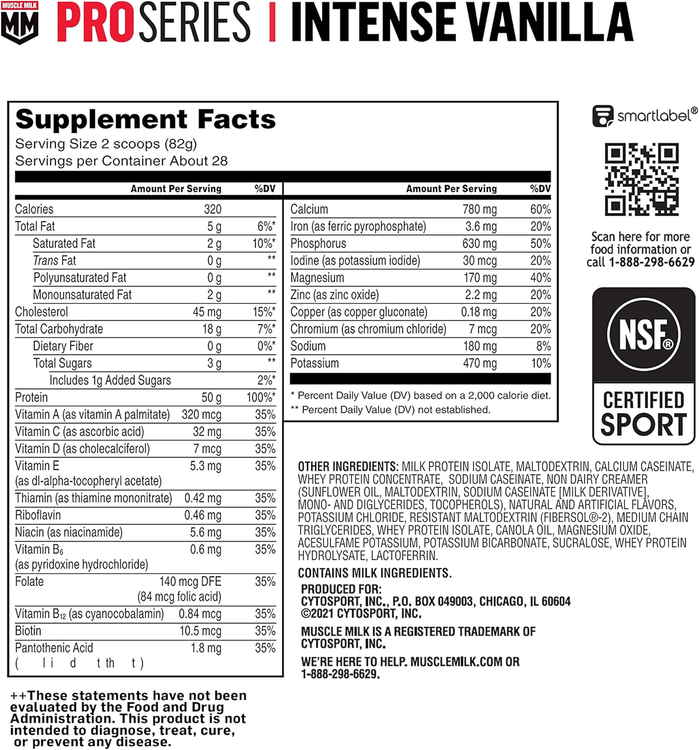 Muscle Milk Pro Series Vanilla Protein Powder, 5 lb - 28 Servings, 50g Protein, 3g Sugar, NSF Certified, Workout Recovery