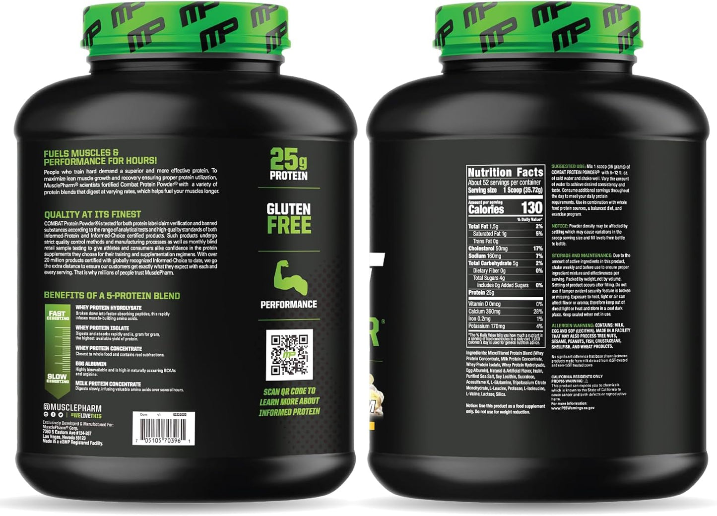 Muscle Pharm Combat Protein Powder, Banana Cream Flavor, 5 Protein Sources, Gluten Free - 4 lb, 52 Servings
