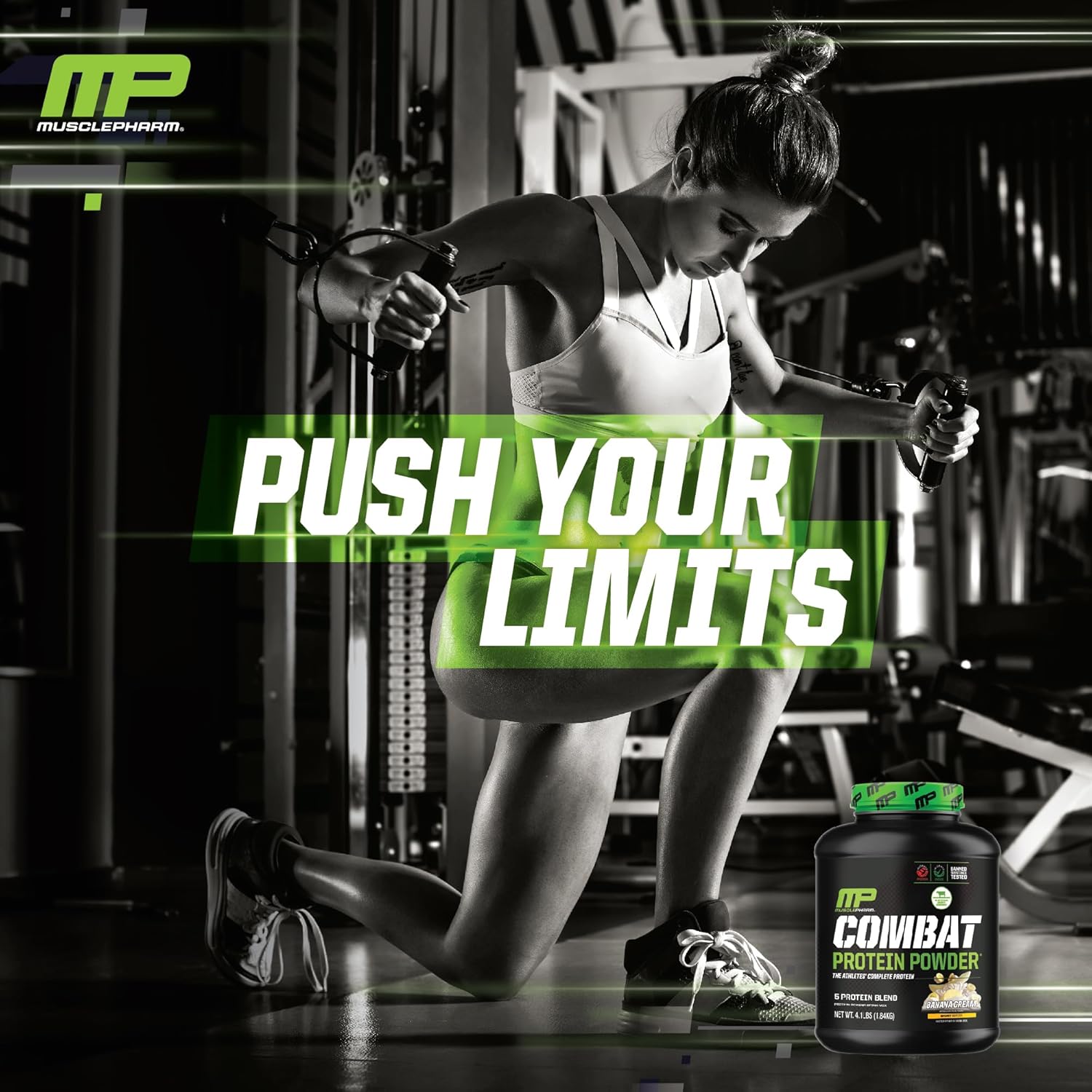 Muscle Pharm Combat Protein Powder, Banana Cream Flavor, 5 Protein Sources, Gluten Free - 4 lb, 52 Servings