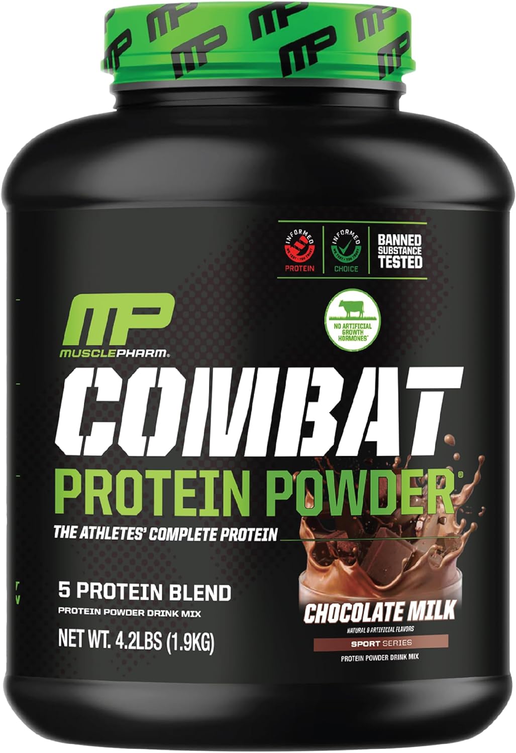 Muscle Pharm Combat Protein Powder, Chocolate Milk Flavor, 5 Protein Sources, Gluten Free - 4.2 lb, 52 Servings