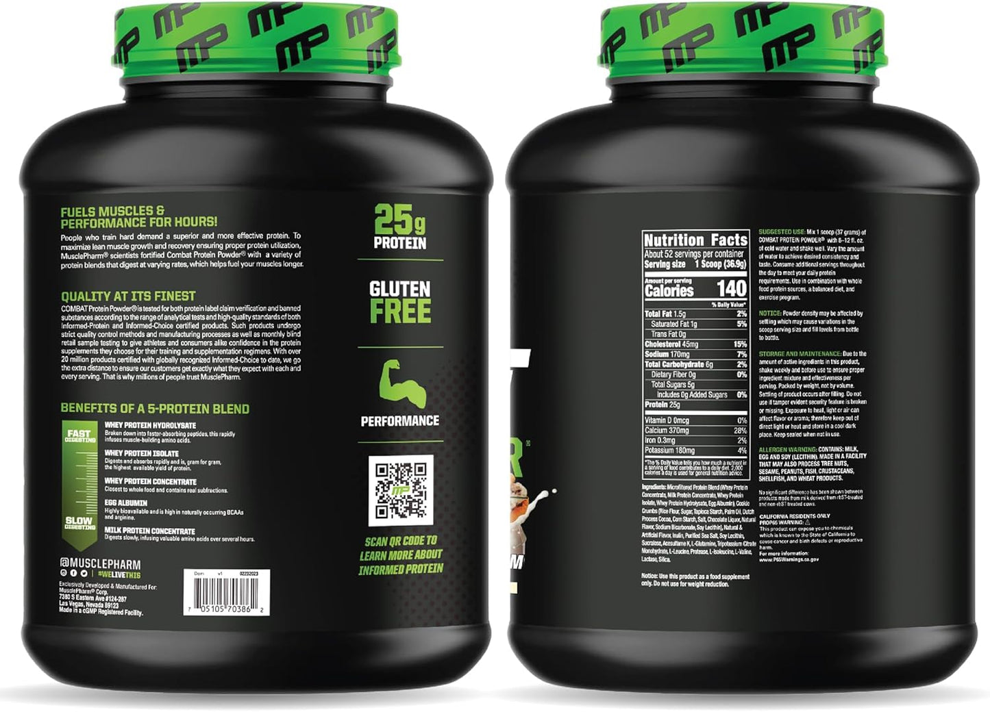 Muscle Pharm Combat Protein Powder, Chocolate Milk Flavor, 5 Protein Sources, Gluten Free - 4.2 lb, 52 Servings