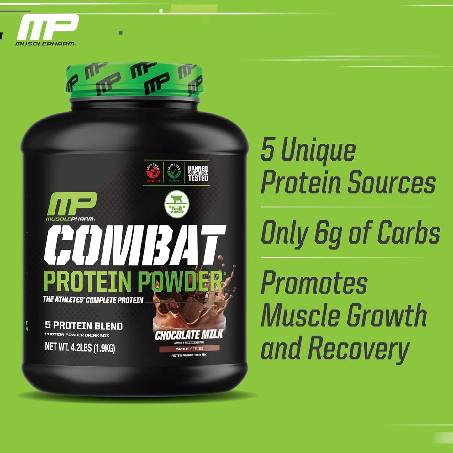 Muscle Pharm Combat Protein Powder, Chocolate Milk Flavor, 5 Protein Sources, Gluten Free - 4.2 lb, 52 Servings