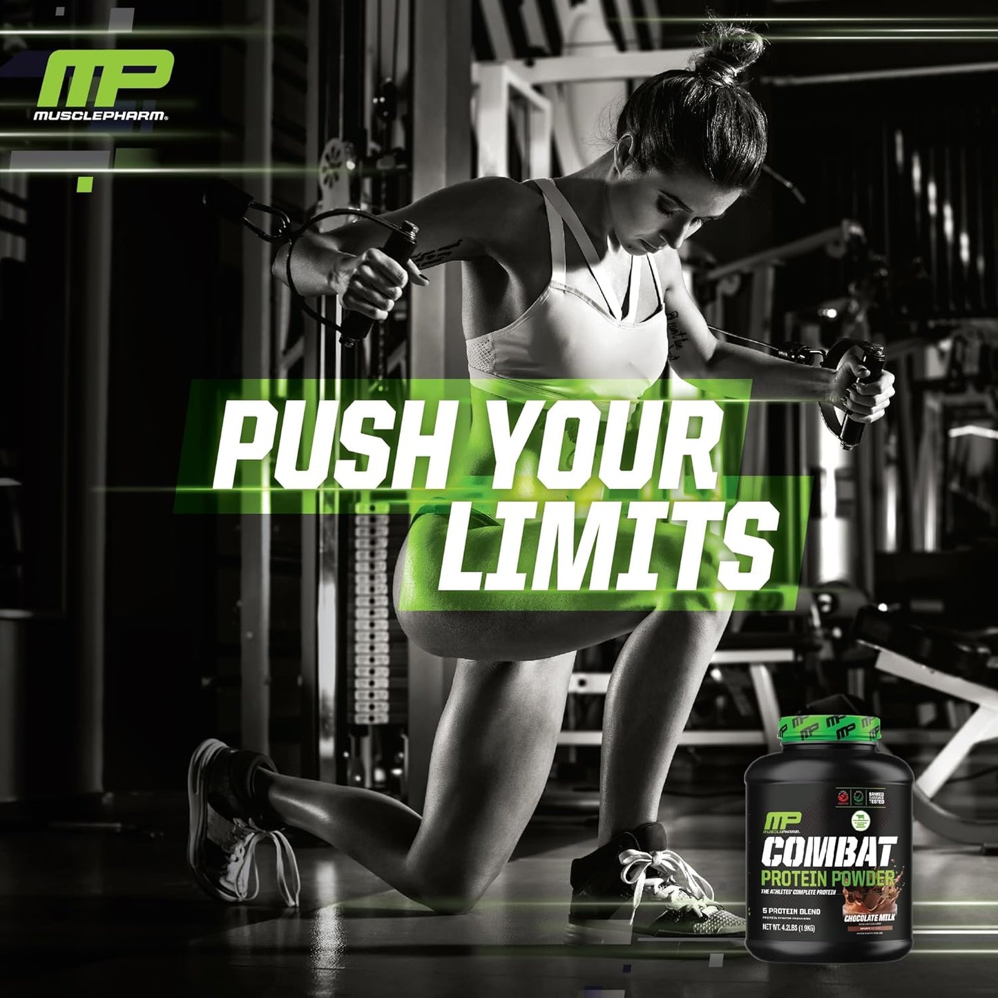 Muscle Pharm Combat Protein Powder, Chocolate Milk Flavor, 5 Protein Sources, Gluten Free - 4.2 lb, 52 Servings