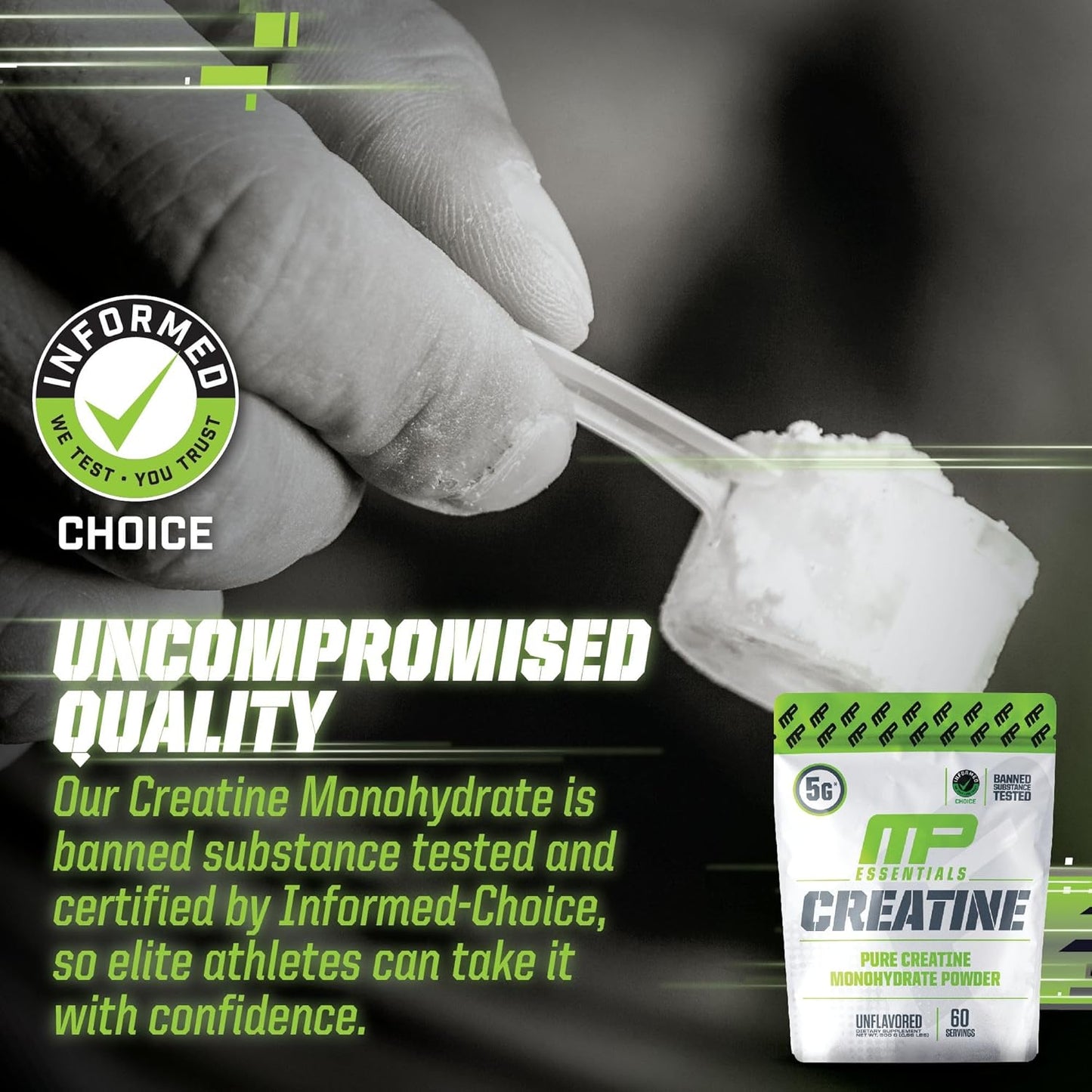 Muscle Pharm Essentials Creatine Monohydrate Powder - Pre & Post Workout Supplement, 100% Pure Creatine, 60 Servings