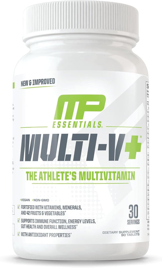 Muscle Pharm Essentials Multi-V+: Athlete's Multivitamin for Energy, Performance & Immune Health - 90 Tablets - 30 Servings