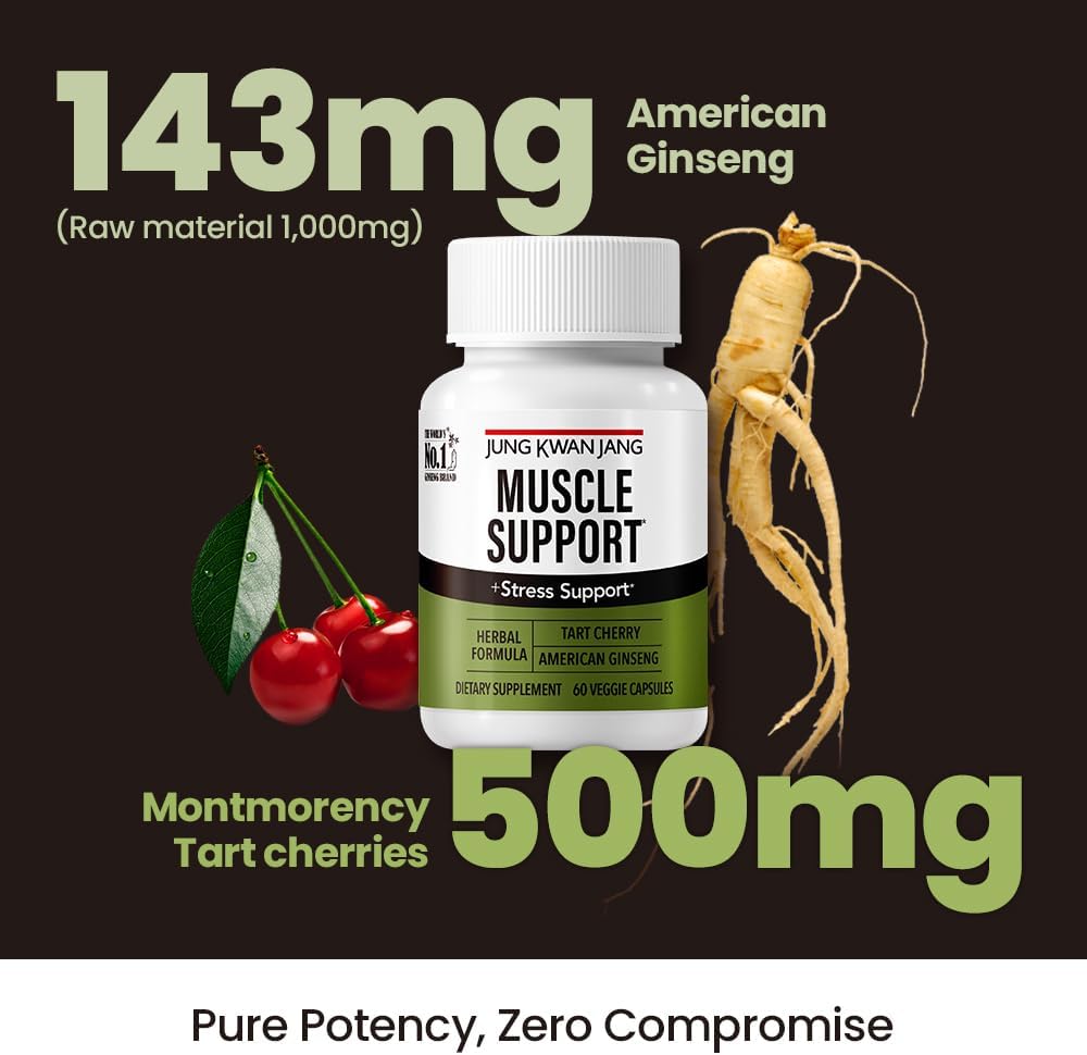 Muscle Support Capsules with Tart Cherry and American Ginseng for Soreness and Joint Care - 60 Capsules