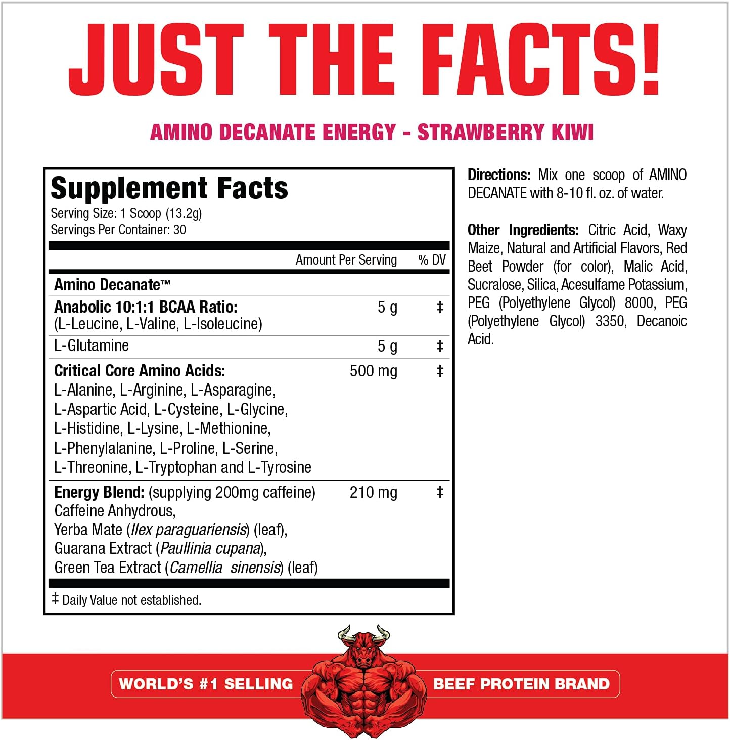 MuscleMeds Amino DECANATE Strawberry Kiwi Workout Drink - High Leucine, Glutamine, BCAAs - 30 Servings