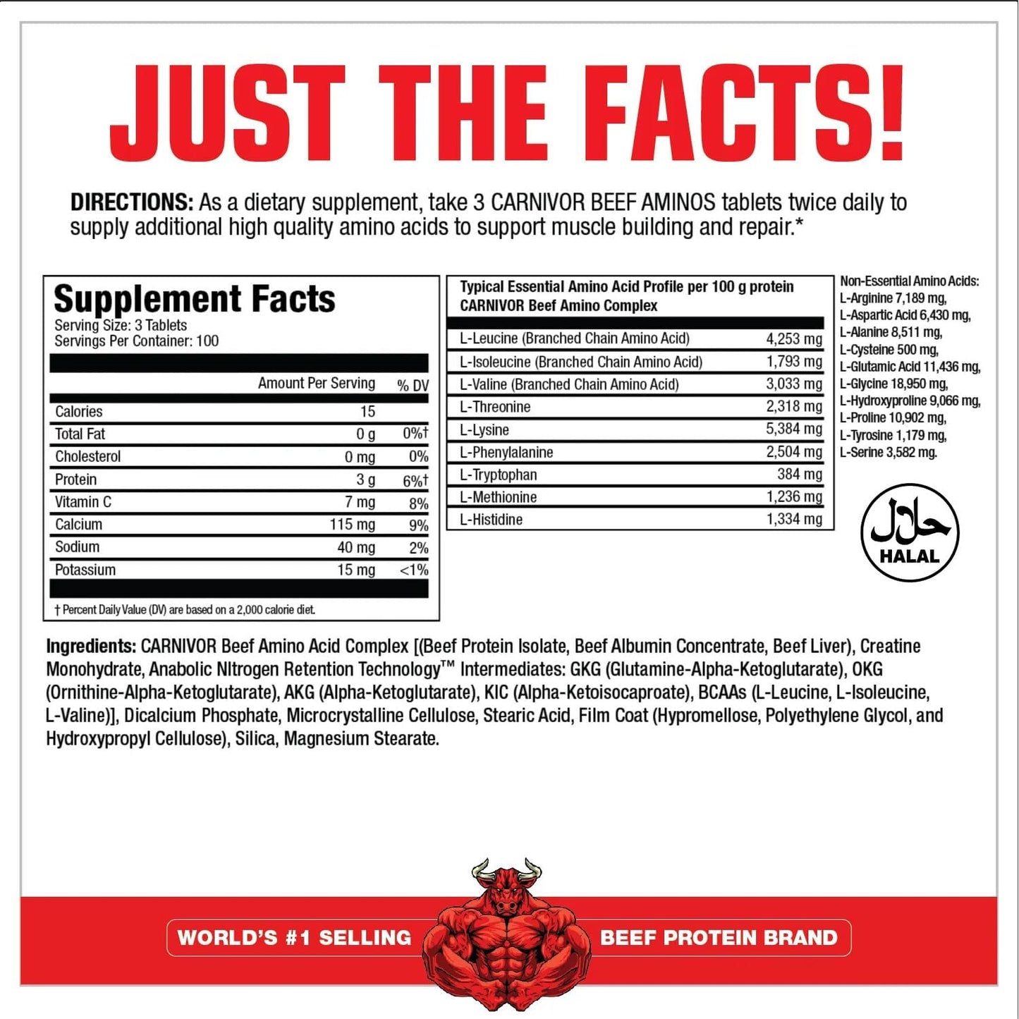 MuscleMeds Carnivor Beef Aminos: Protein Isolate, Liver, Albumin, Creatine, BCAAs - 300 Tablets for Recovery & Muscle Growth