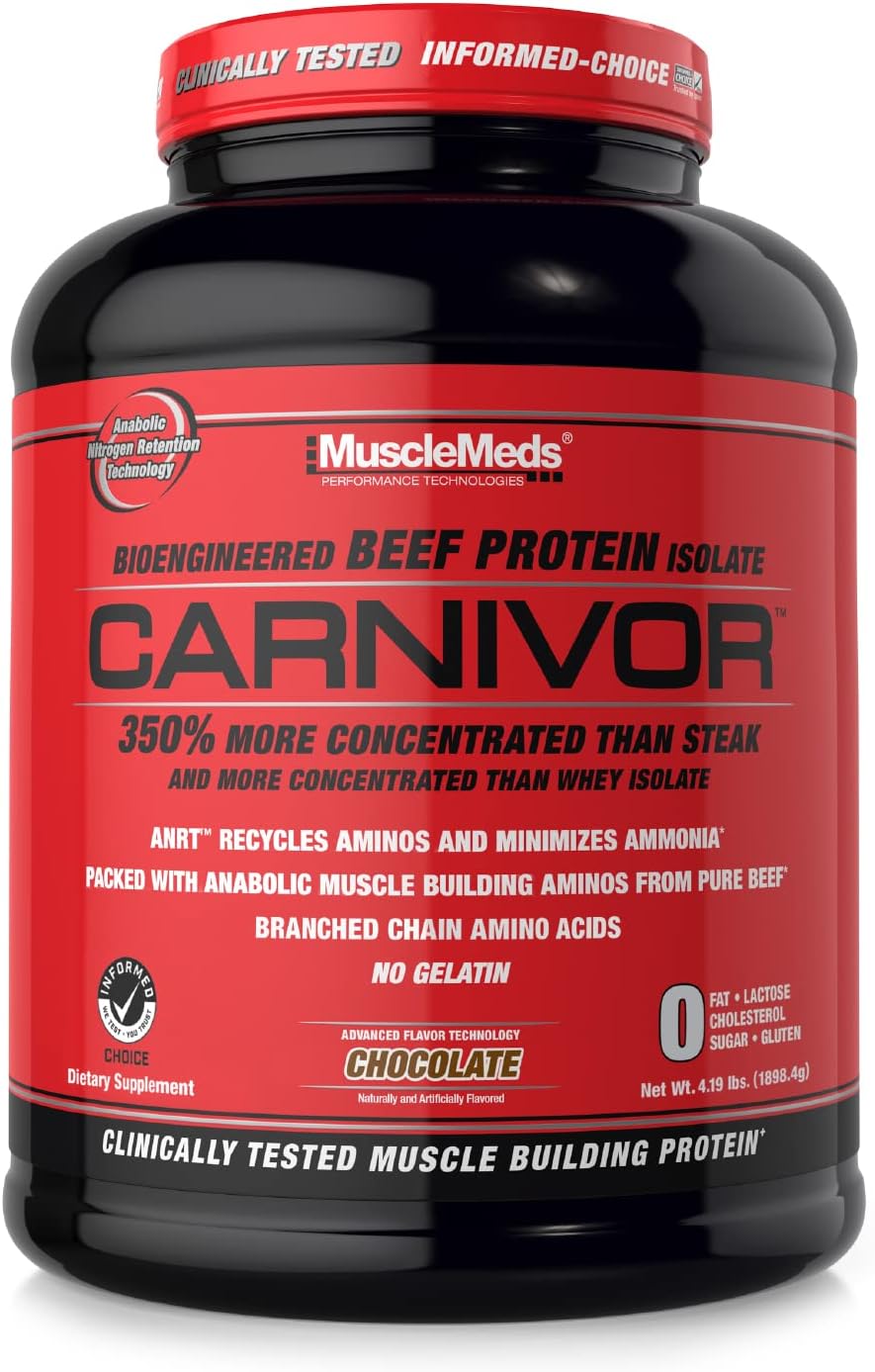 MuscleMeds CARNIVOR Chocolate Beef Protein Isolate Powder - 23g Protein, Halal Certified, Lactose/Sugar/Fat Free - Muscle Building & Recovery - 56 Servings
